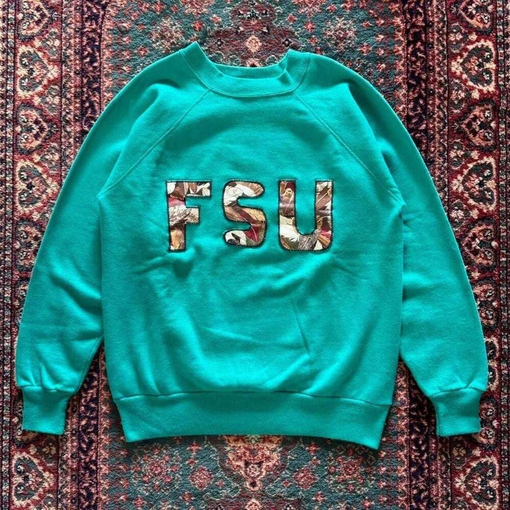 Vintage FSU Florida State Appliqué Sweatshirt Turquoise Small Tultex
